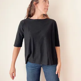 Cut Loose | Elbow Sleeve Top in Black