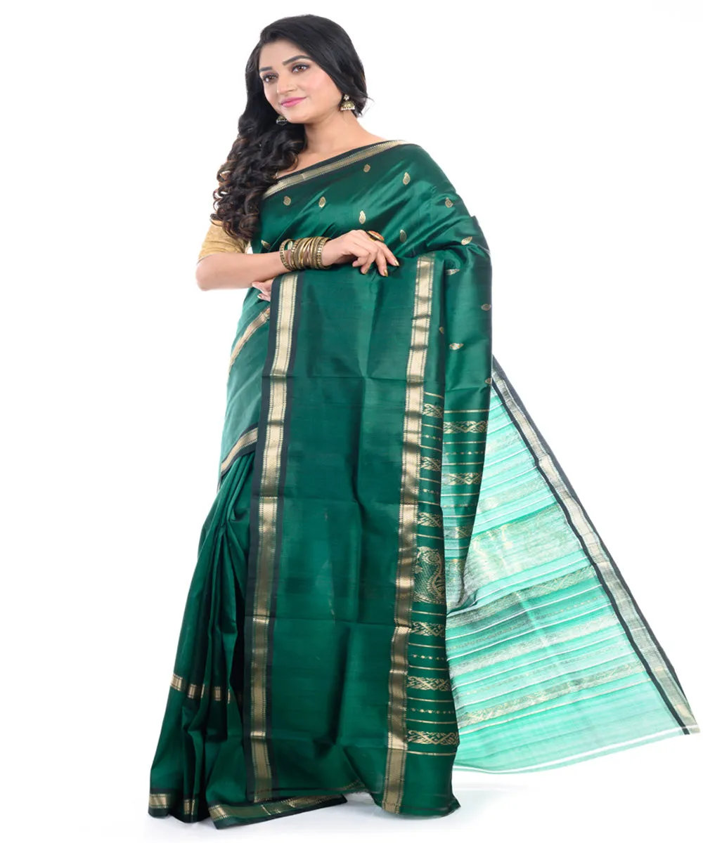 Dark green handwoven garad silk saree