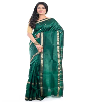 Dark green handwoven garad silk saree