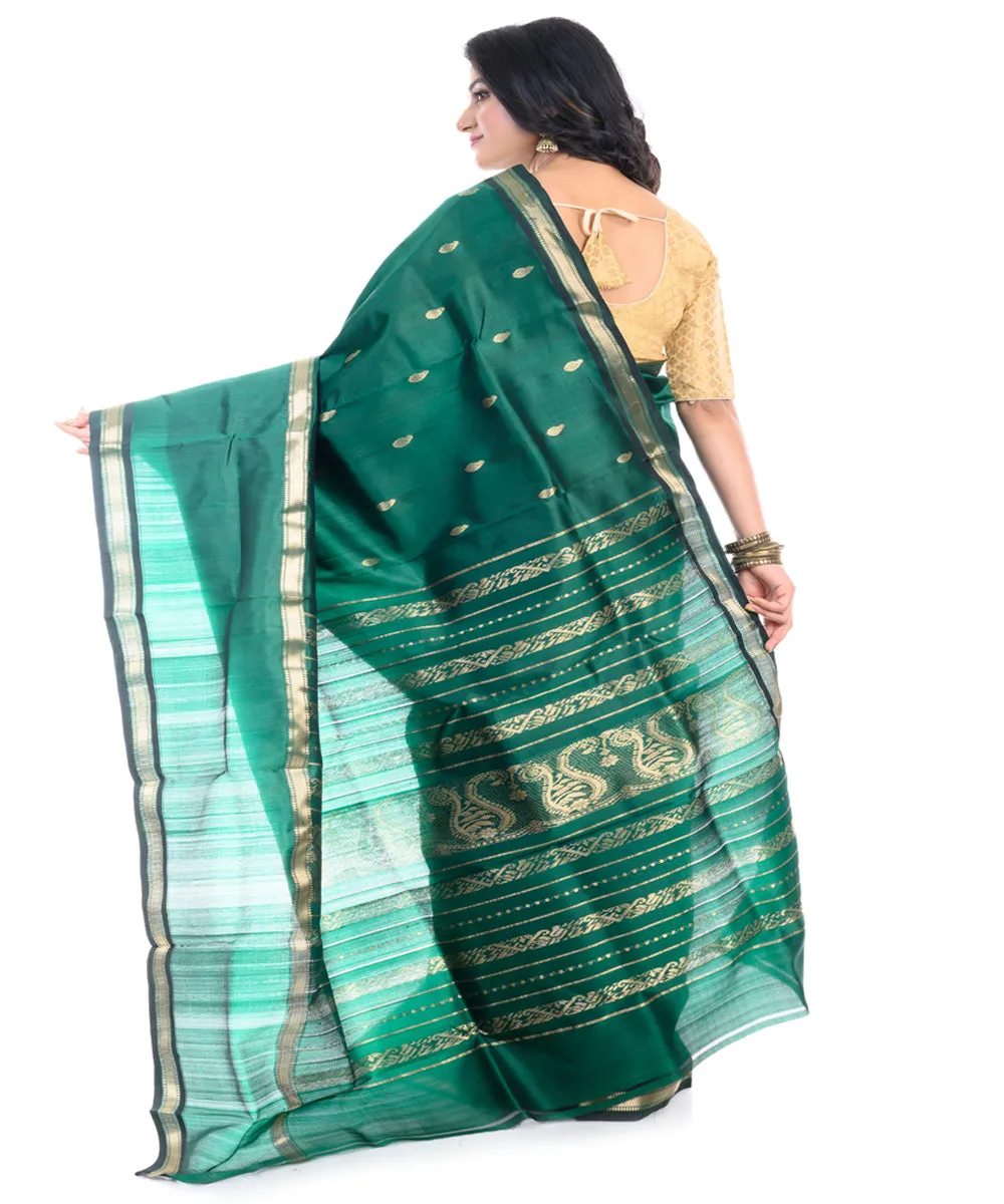 Dark green handwoven garad silk saree