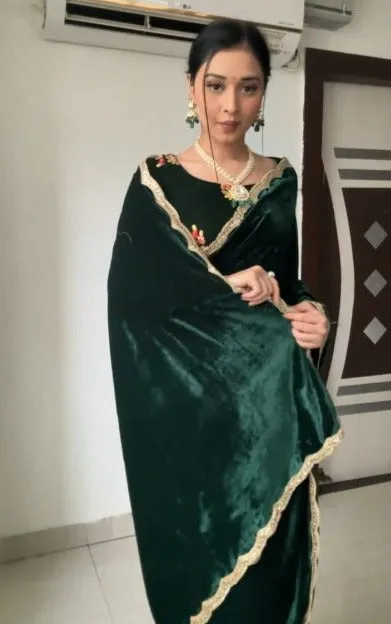 Dark Green Velvet Ready to Wear saree