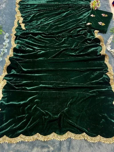 Dark Green Velvet Ready to Wear saree