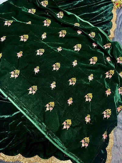 Dark Green Velvet Ready to Wear saree