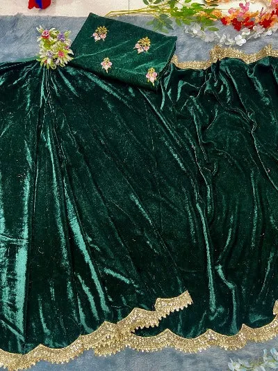 Dark Green Velvet Ready to Wear saree