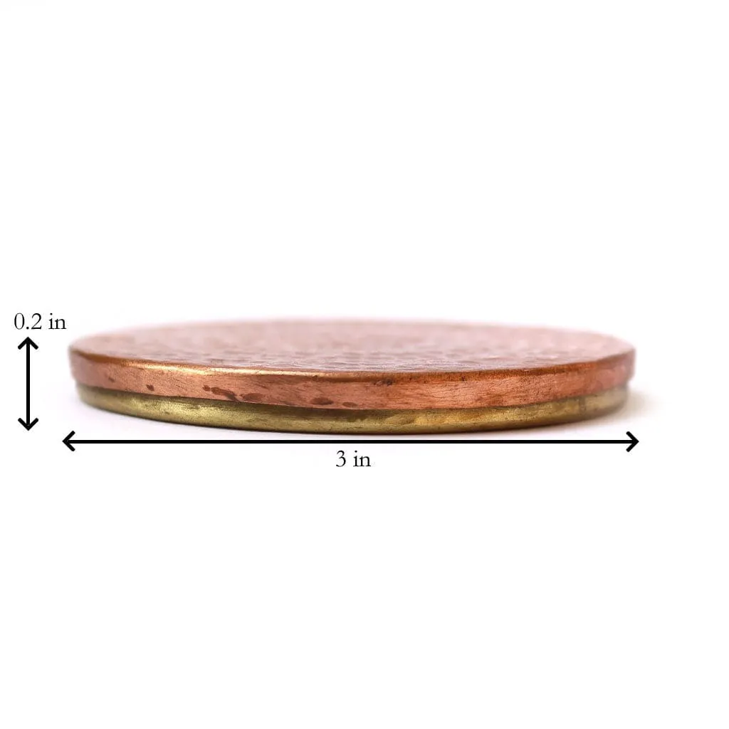 De Kulture Handmade Pure Copper & Brass Elegant Reversible Coaster Set,3 (D) Inches, Set of 4