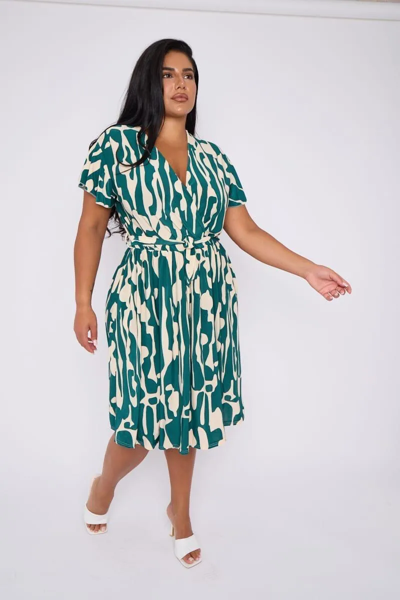 Demi Faux Wrap Dress in Wavy Green