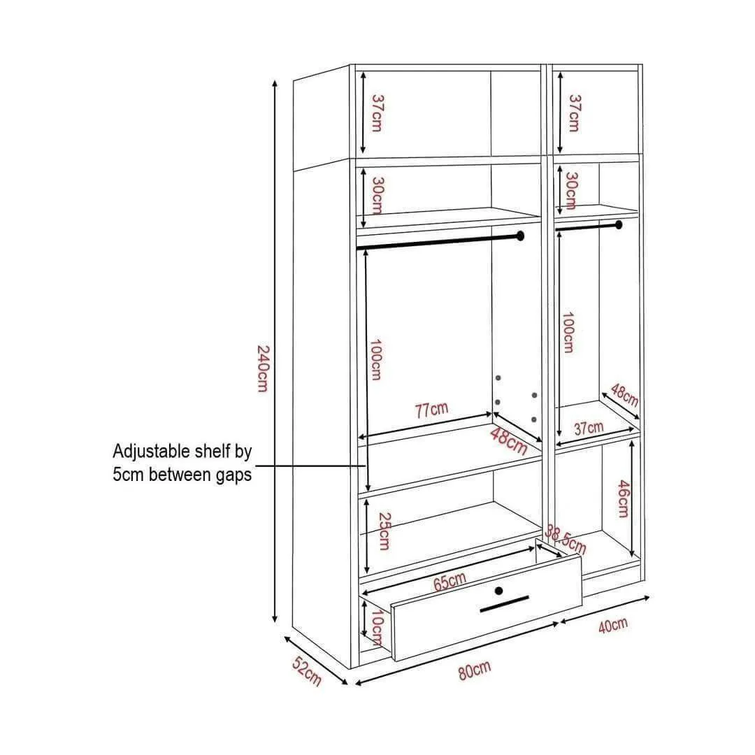 Deverel II 3 Open Door Wardrobe with Top