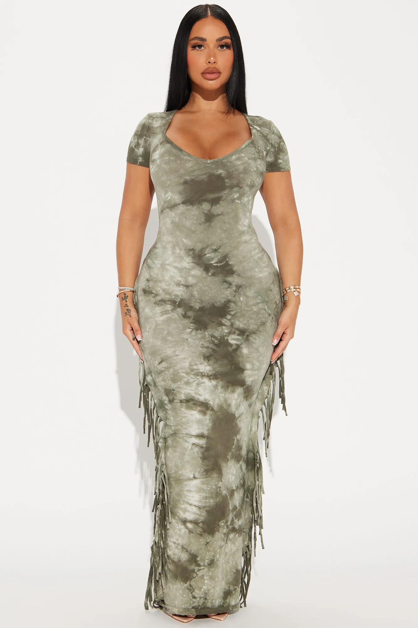 Devin Tie Dye Maxi Dress - Olive/combo