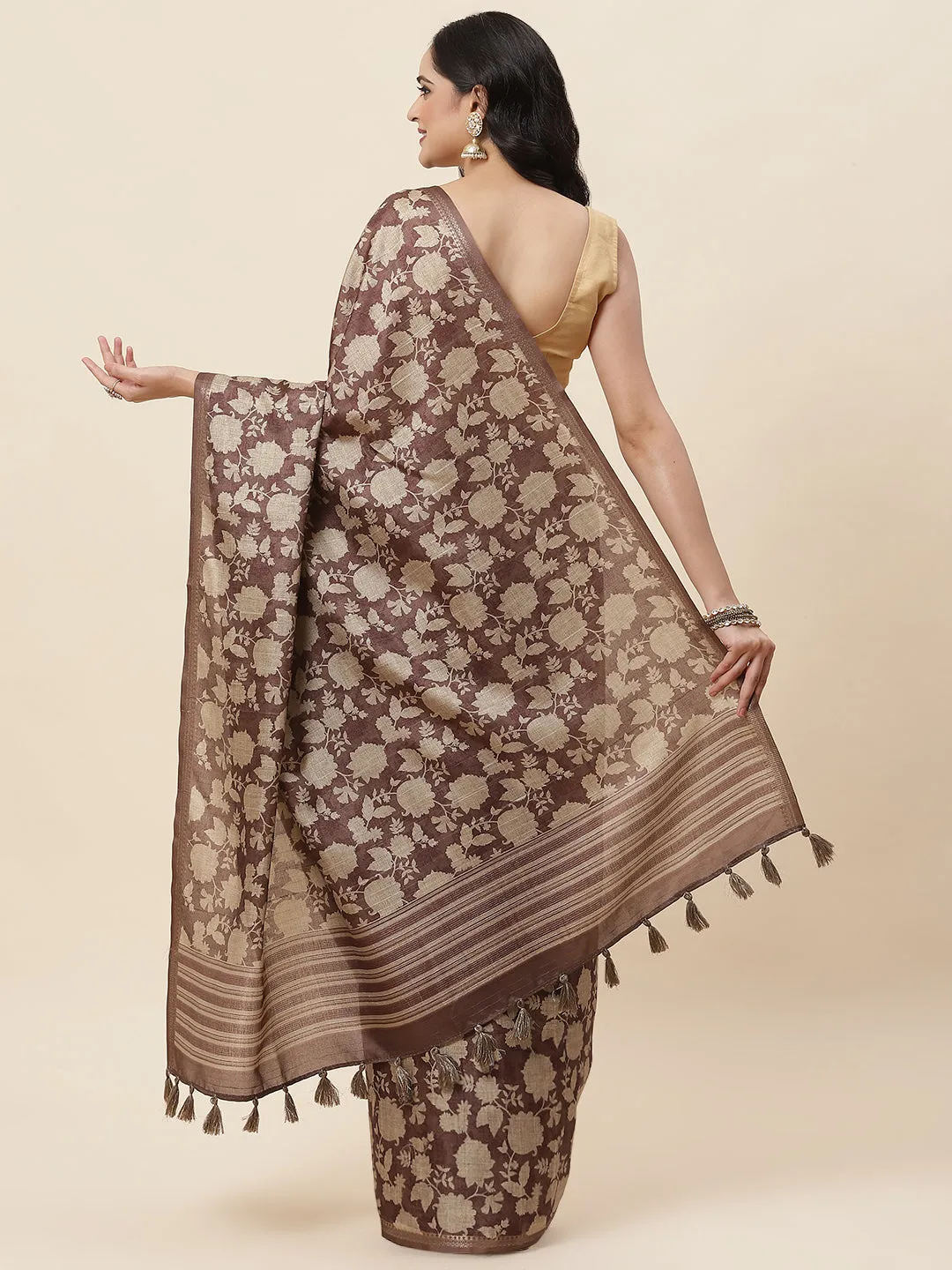 Digital Floral Printed Tussar Saree