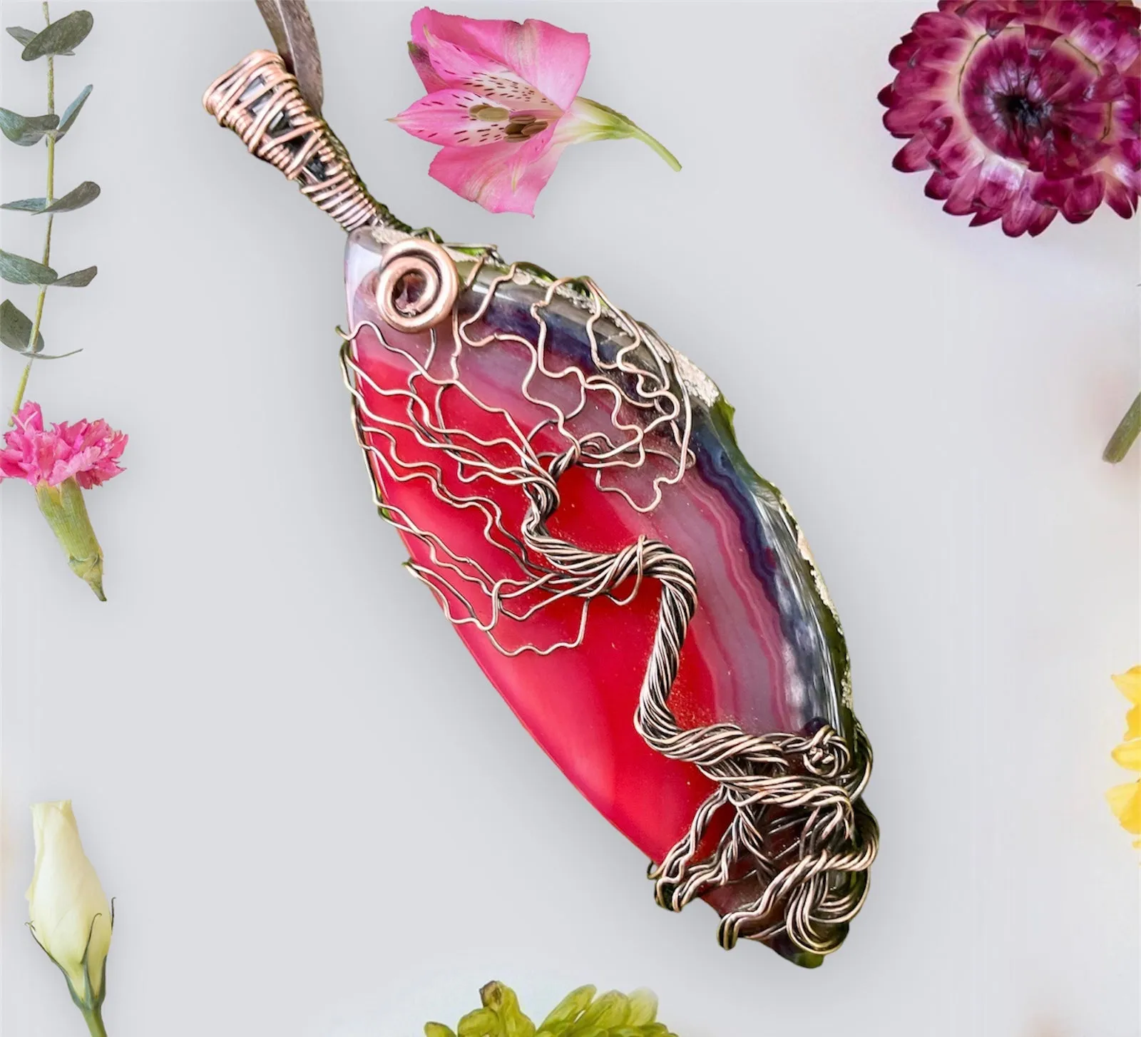 Druzy Geode Agate Slice Wire Wrapped Tree Of Life