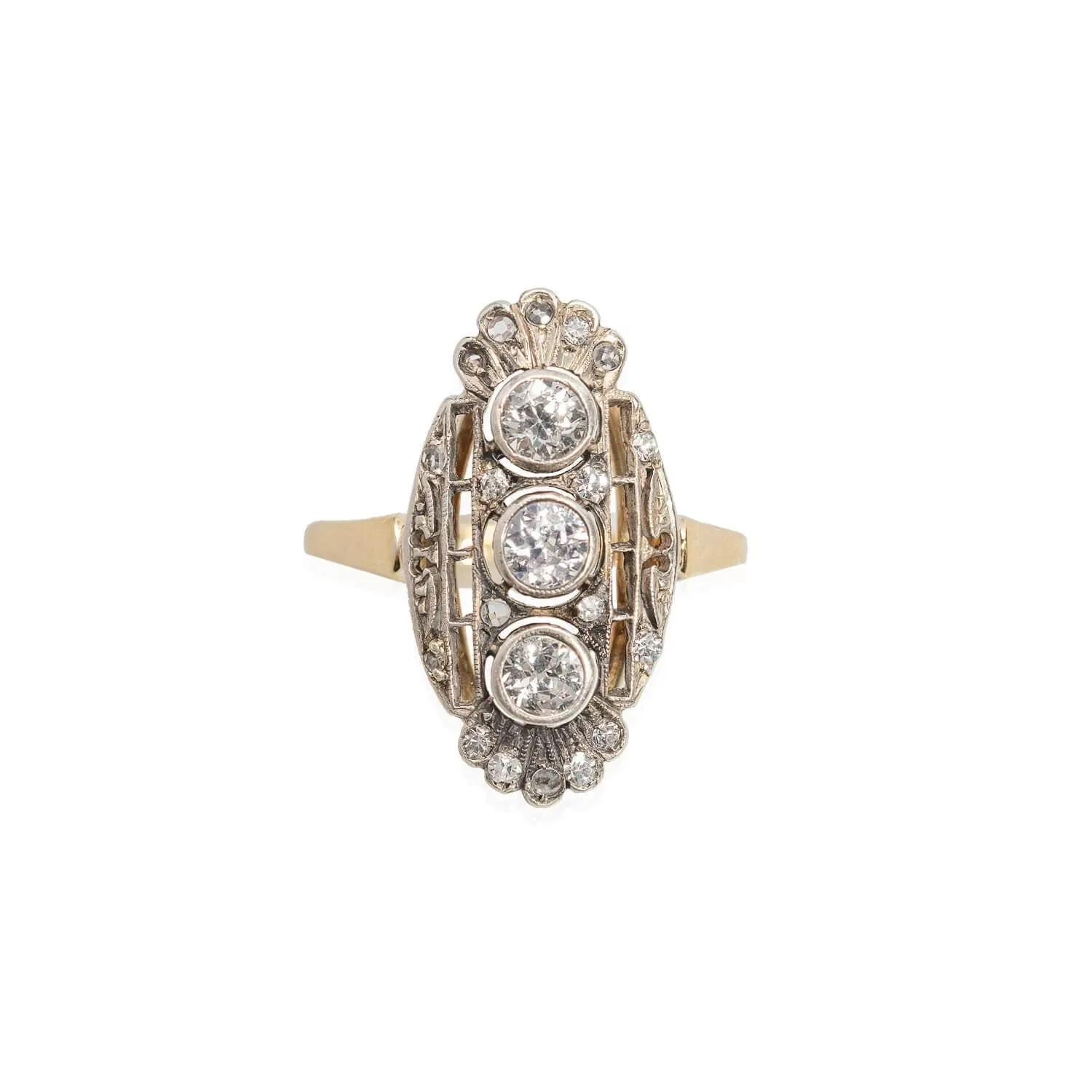 Edwardian 14kt/Sterling 3-Stone Diamond Ring