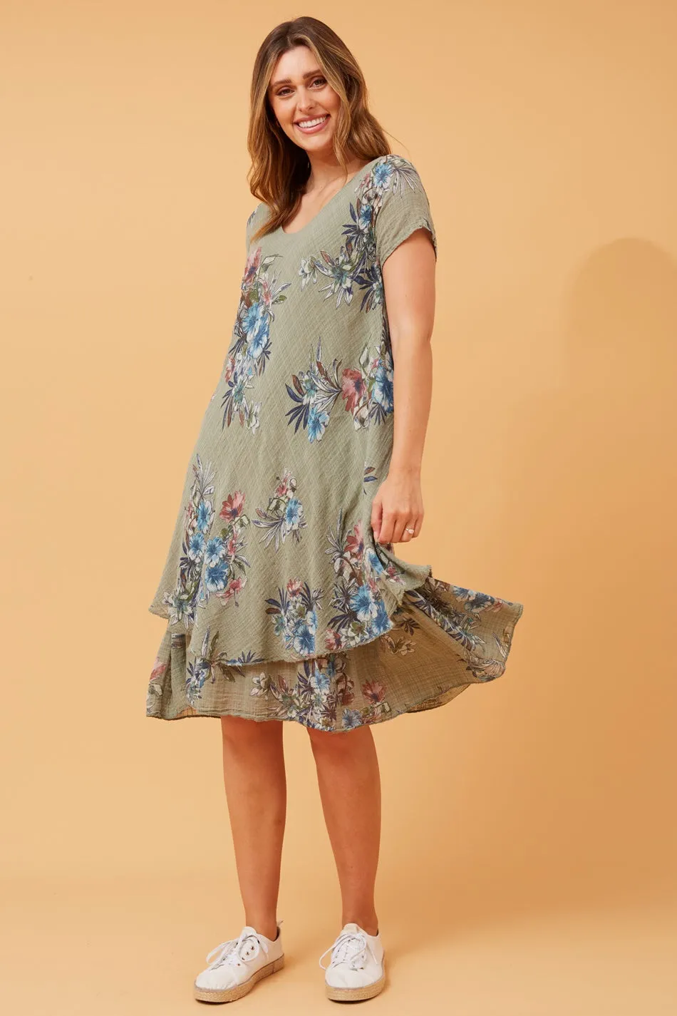 ELECTRA DOUBLE LAYER FLORAL DRESS