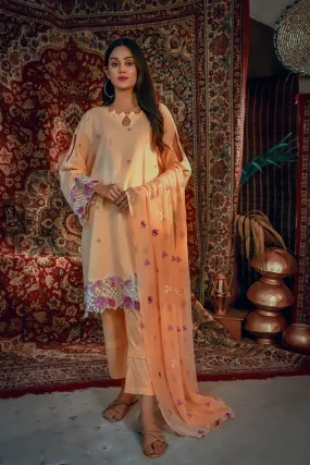 Embroidered Lawn Shirt With cotton trousers Peach White - ADDEE DHANAK AFSHAN-E-JAHAN