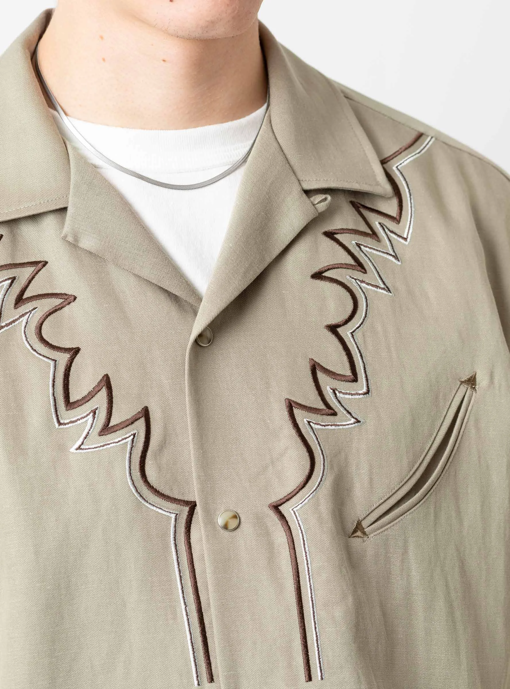 Embroidered Western Shirt Beige