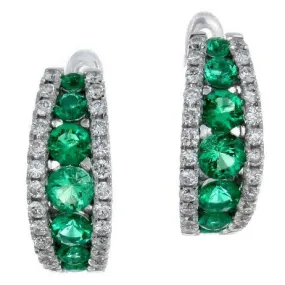 Emerald & Diamond Huggy Hoop Earrings 18K White Gold