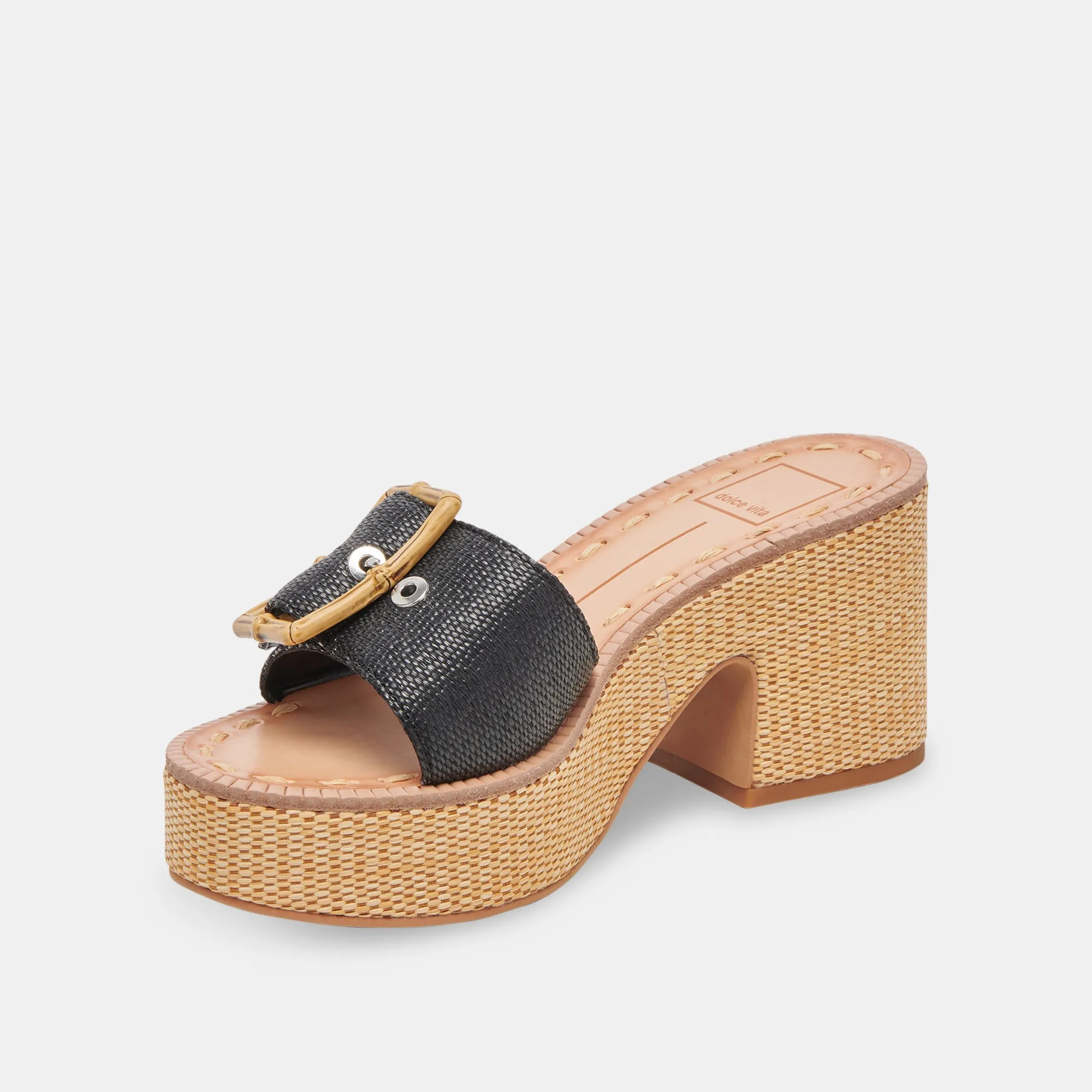 ERA HEELS ONYX RAFFIA