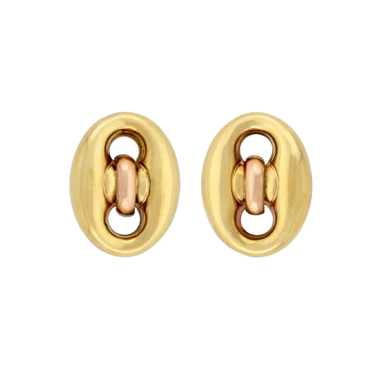 Estate 18kt Two-Tone Anchor Link Omega Post Earrings