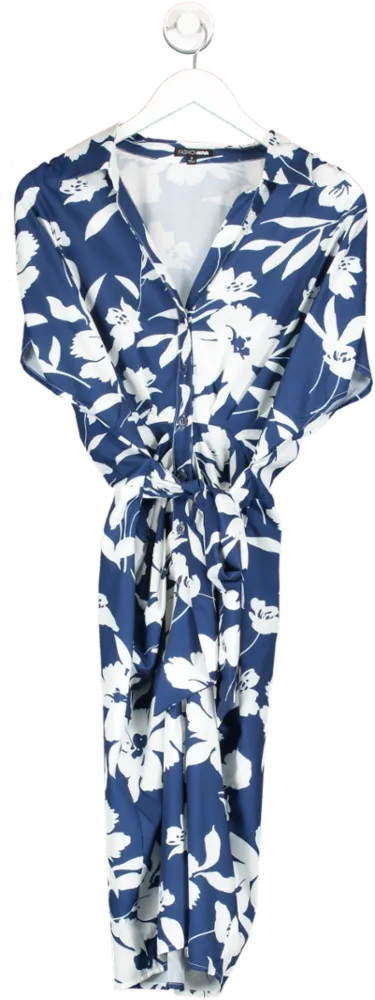 Fashion Nova Blue Floral Emotions Shirt Dress UK S