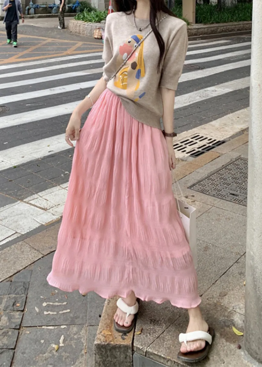 Fashion Yellow Elastic Waist Wrinkled Cotton Skirt Summer BV005