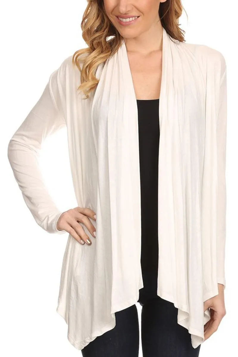 FashionJOA Long Sleeve Relaxed Fit Draped Neck Open Front Solid Cardigan