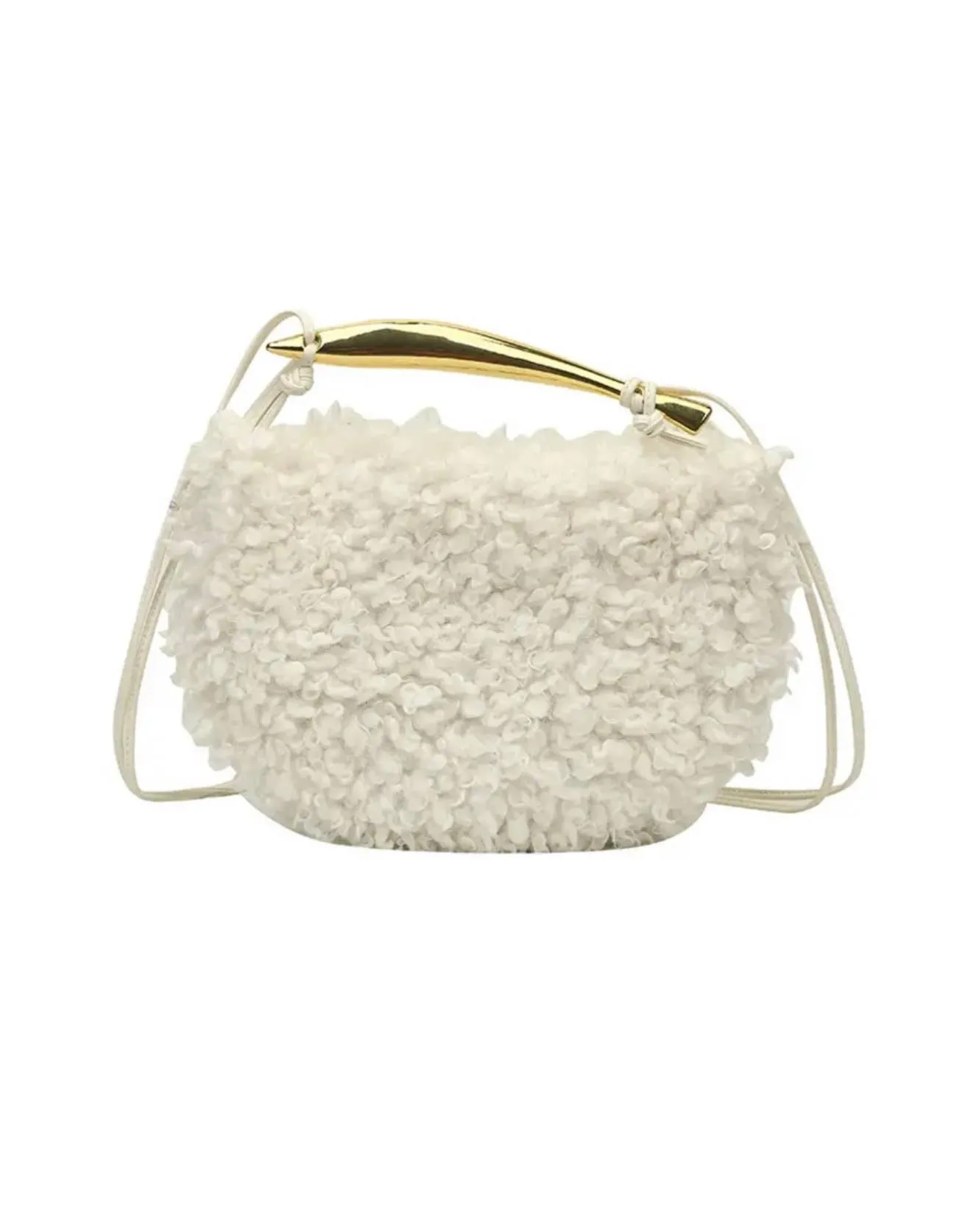 Faux Fur Metal Handle Handbag