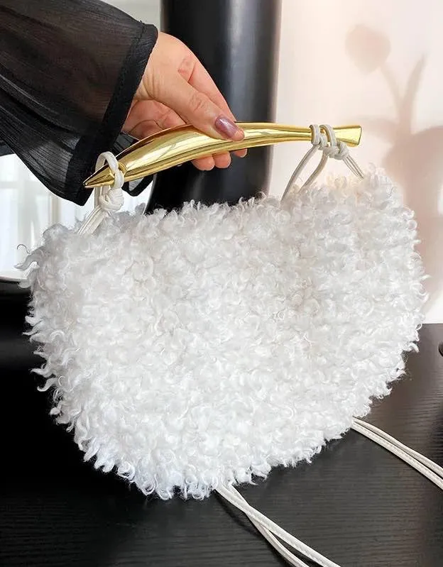 Faux Fur Metal Handle Handbag