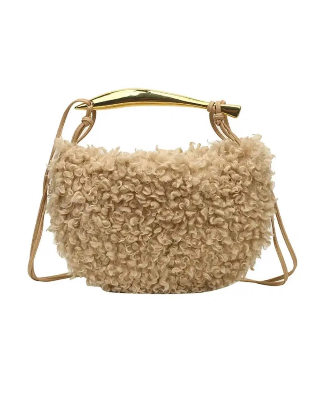 Faux Fur Metal Handle Handbag