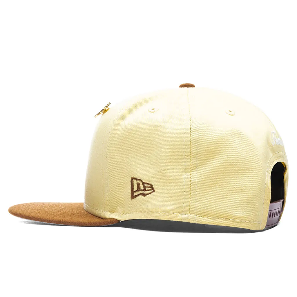 Feature x New Era Old English F Snapback Hat w/ Pin - Soft Yellow/Toasted Peanut