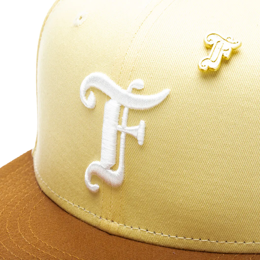 Feature x New Era Old English F Snapback Hat w/ Pin - Soft Yellow/Toasted Peanut