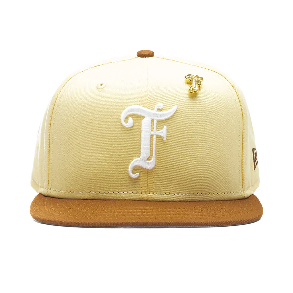 Feature x New Era Old English F Snapback Hat w/ Pin - Soft Yellow/Toasted Peanut