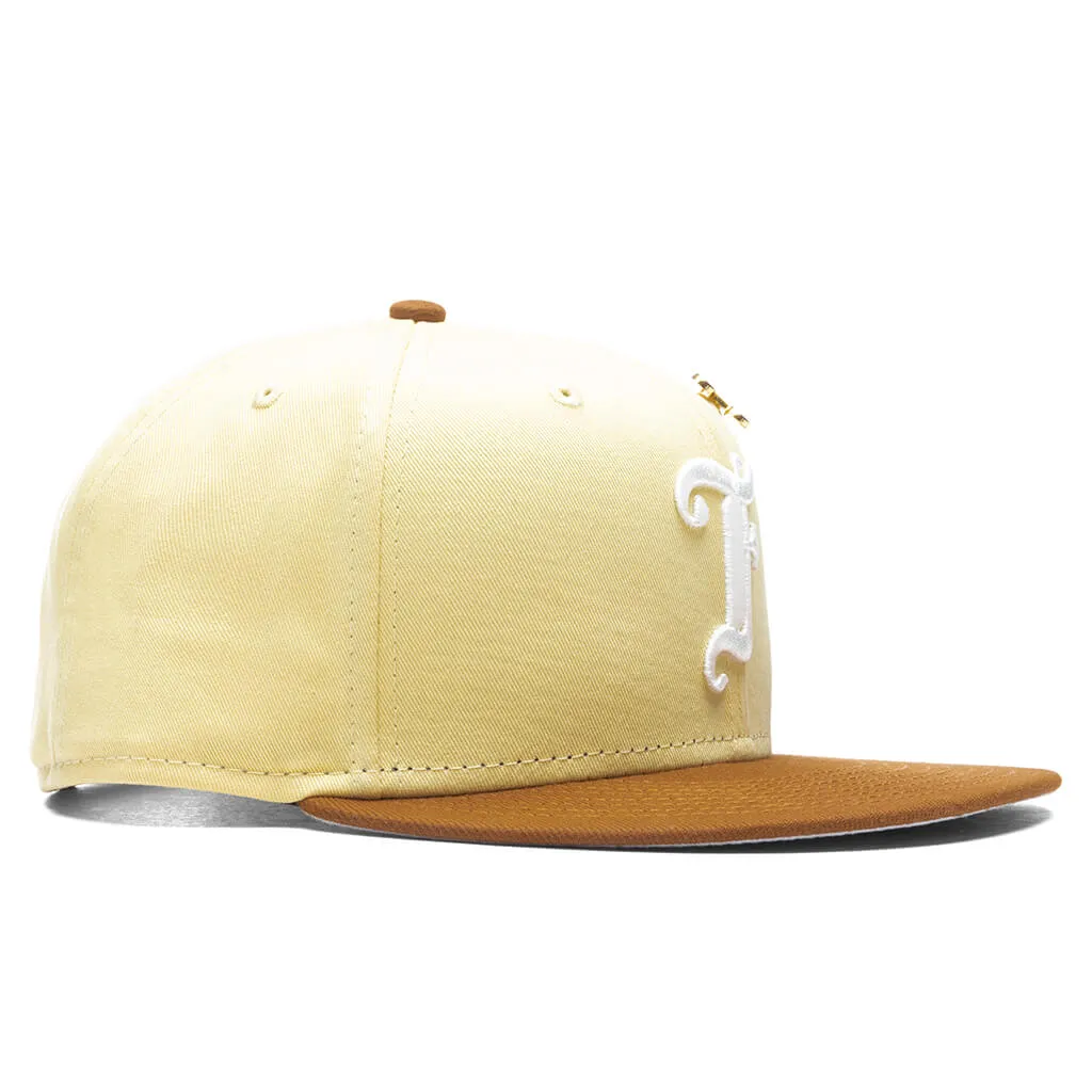 Feature x New Era Old English F Snapback Hat w/ Pin - Soft Yellow/Toasted Peanut