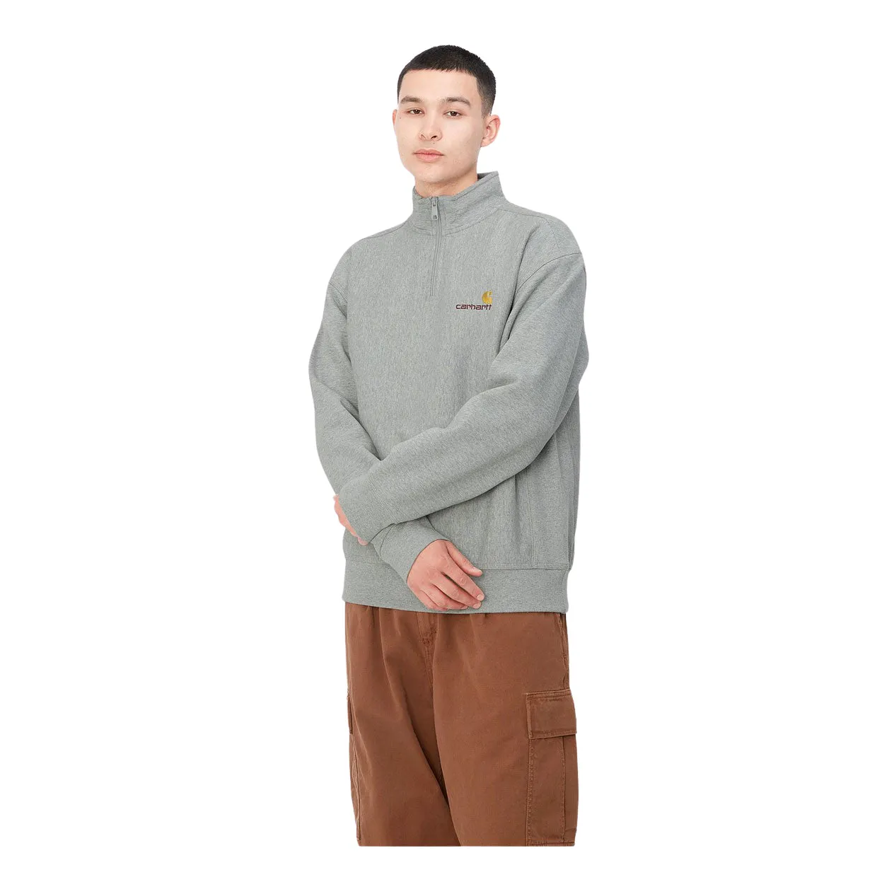 Felpa Uomo Carhartt WIP Half Zip American Script Grigio