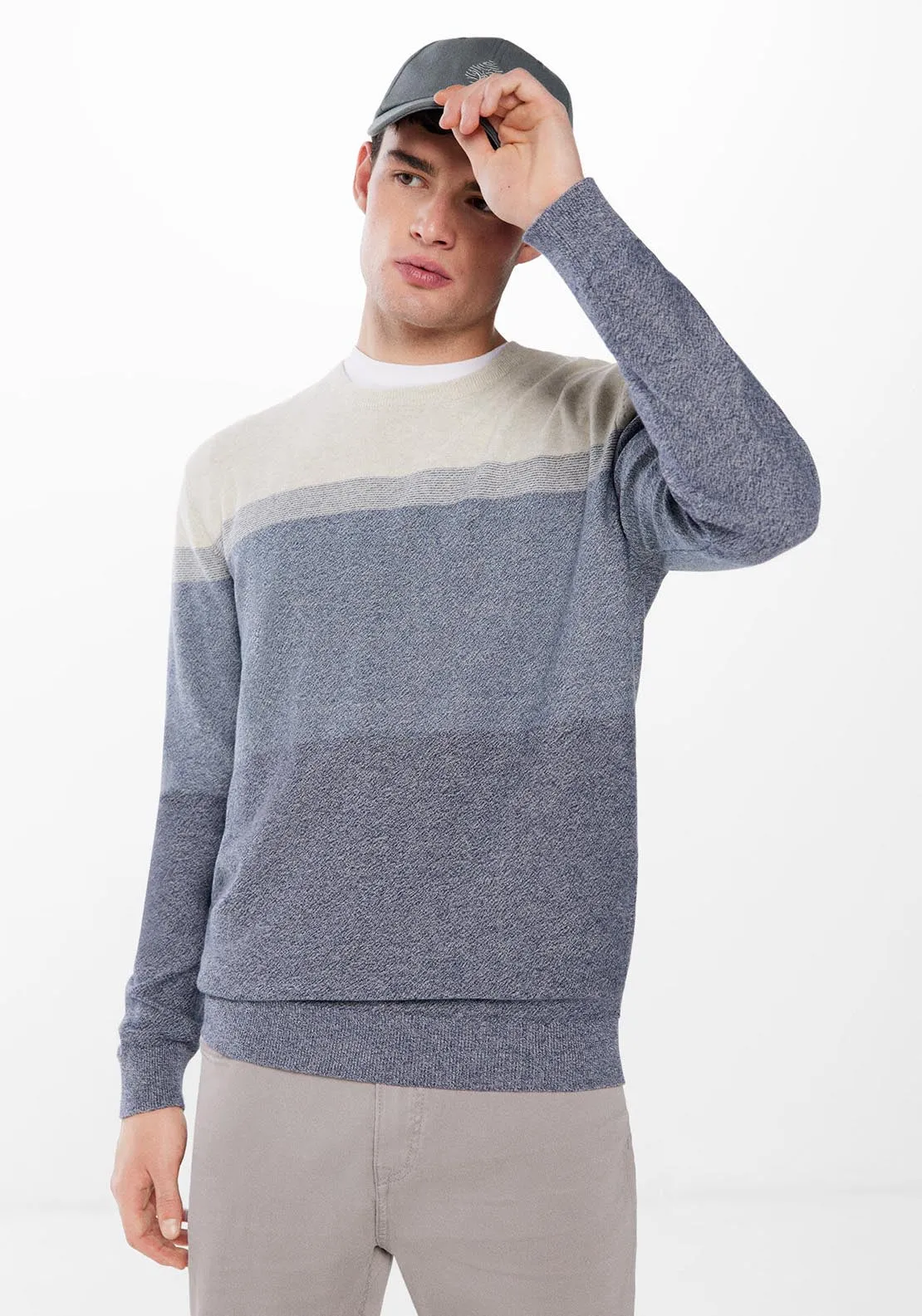 Fine Wool Twist Block Knit - Blue