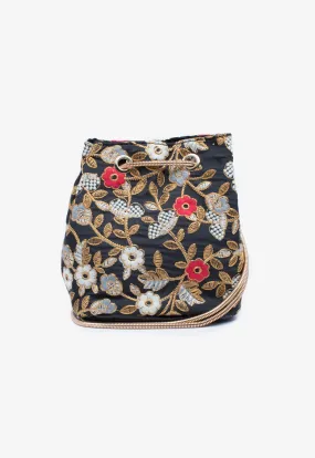 Floral Embroidered Bucket Bag