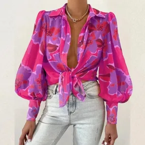 Floral Long Puff Sleeves Women's Shirt