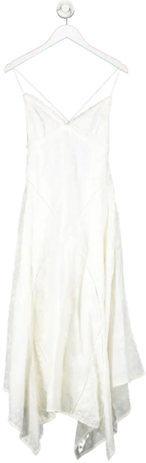 Free People Cream Embroidered Button Back Detail Midi Dress UK 8