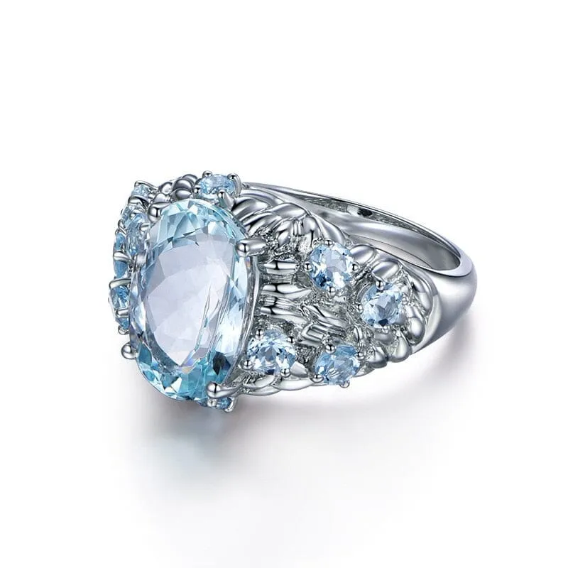 Geometric Aquamarine Ring - 925 Sterling Silver