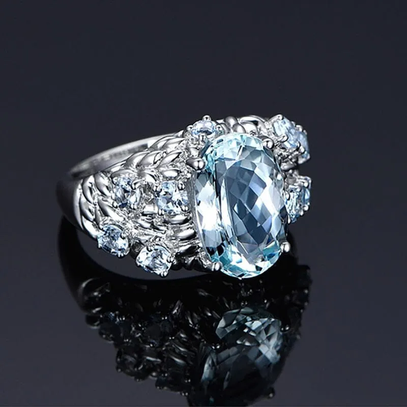 Geometric Aquamarine Ring - 925 Sterling Silver