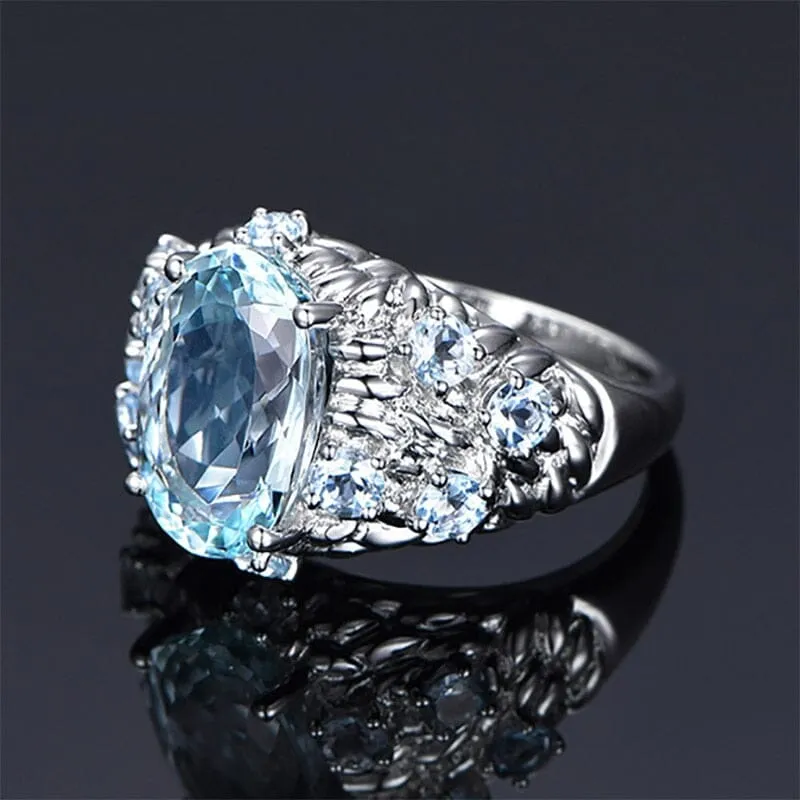 Geometric Aquamarine Ring - 925 Sterling Silver