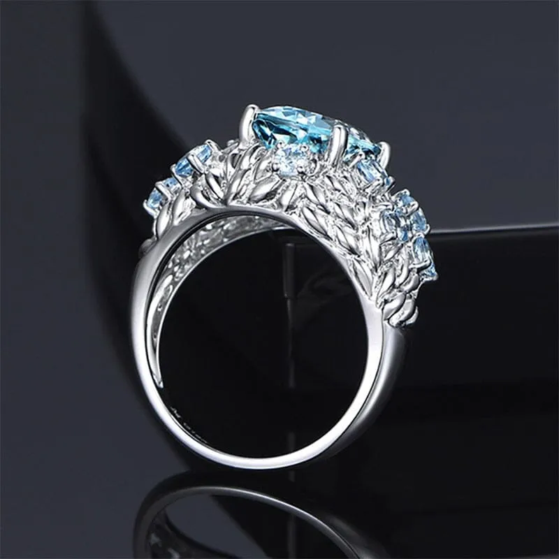 Geometric Aquamarine Ring - 925 Sterling Silver