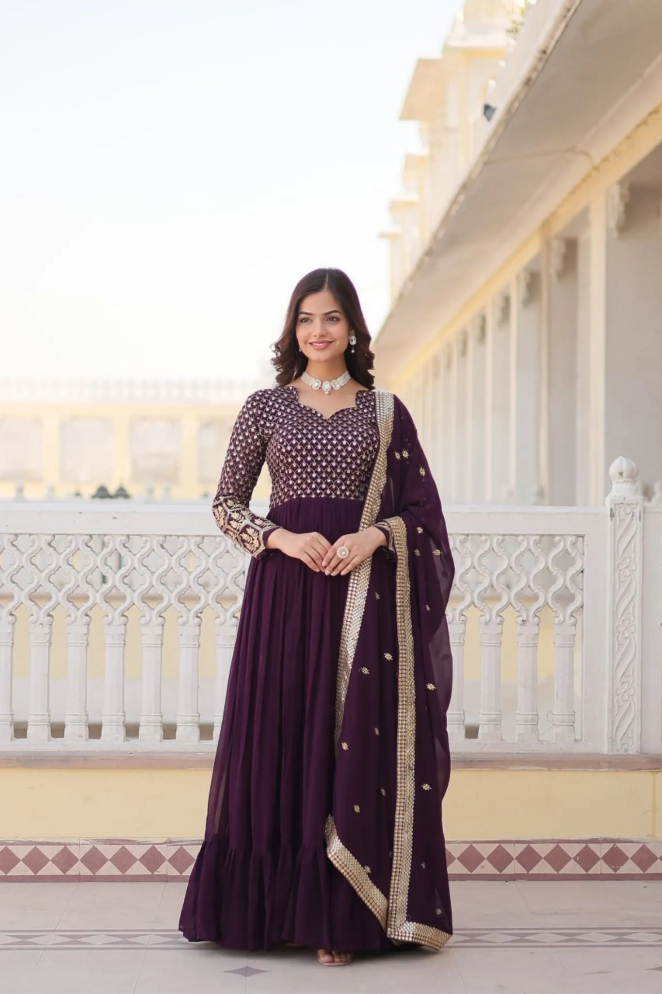 Georgette Beautiful Embroidery Anarkali Suit Gown With Dupatta