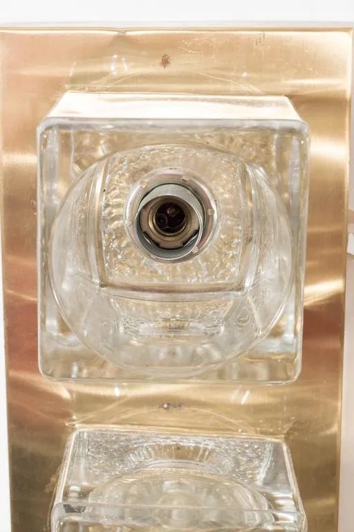 German Circa 1970's Glass Cube Wall Sconce on Brass by Peill & Putzler