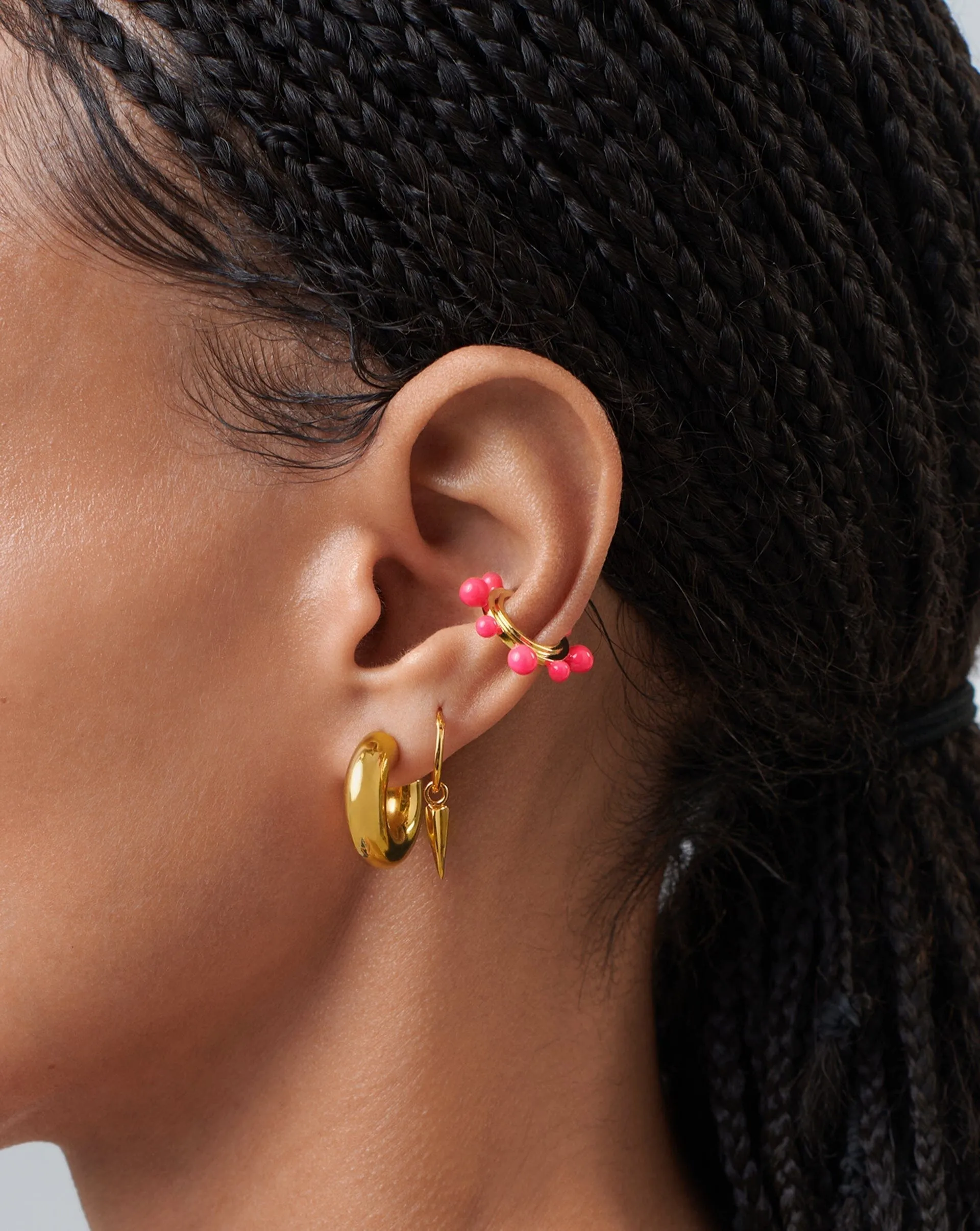 Good Vibes Neon Enamel Sphere Ear Cuff | 18ct Gold Plated/Hot Pink