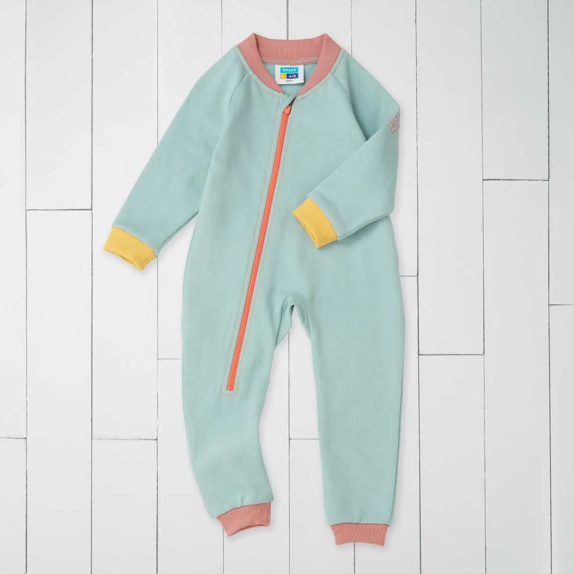 GRASS & AIR - Toddler Adventure Onesie in Pistachio with contrast Zip