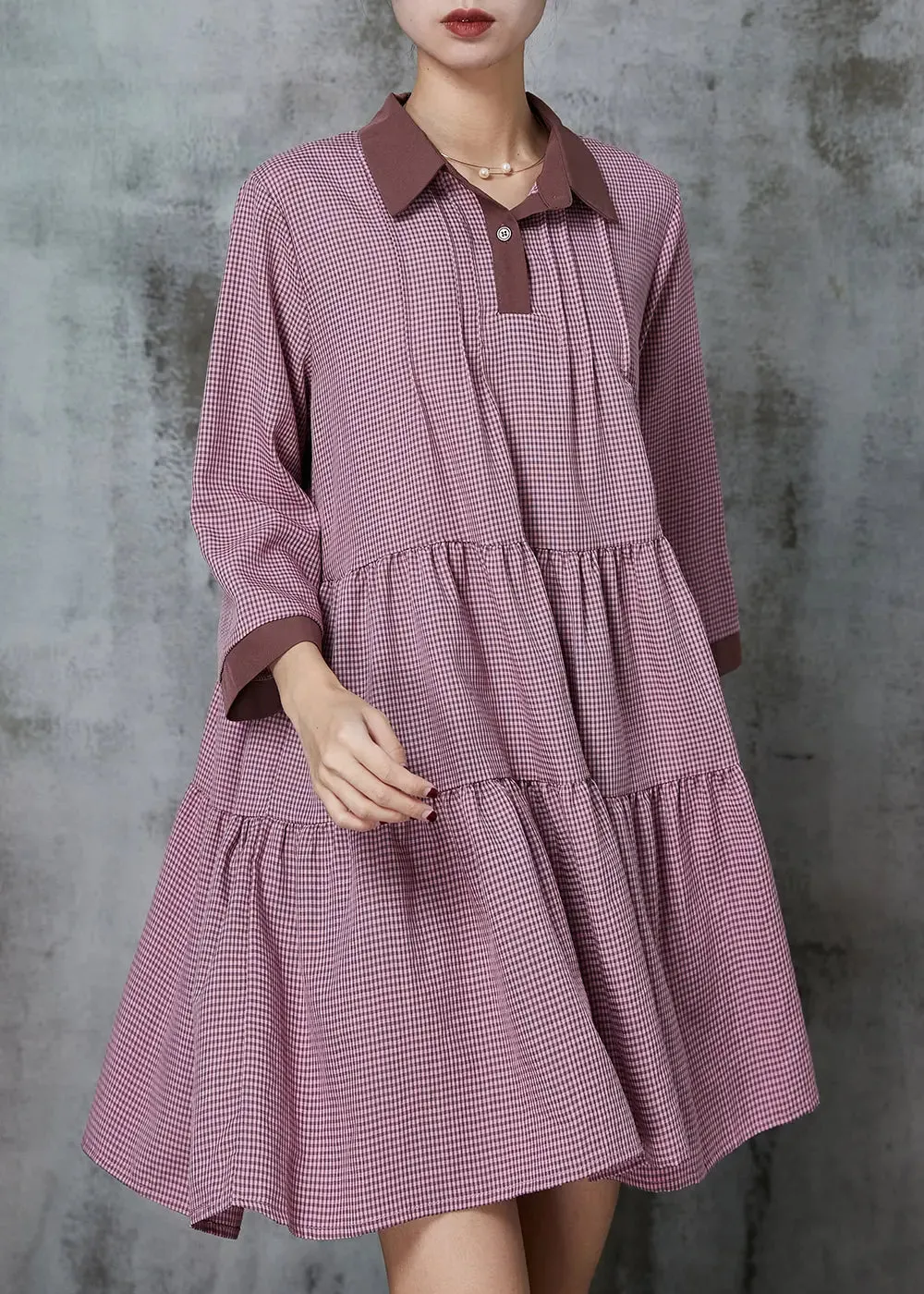 Handmade Red Peter Pan Collar Plaid Cotton Dresses Summer JK1008