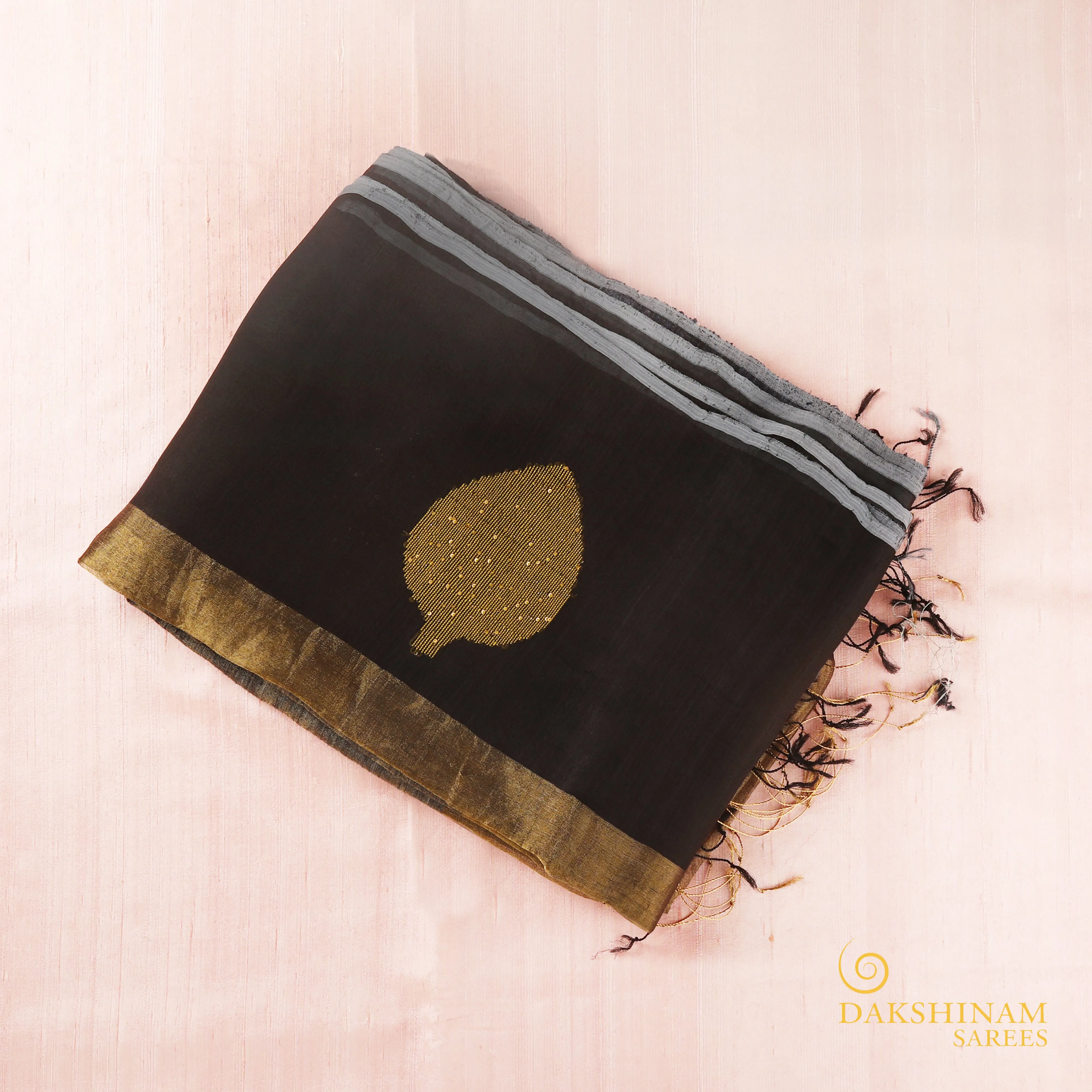 Handwoven Black and Gold Matka Silk Saree - 386T001083DSC