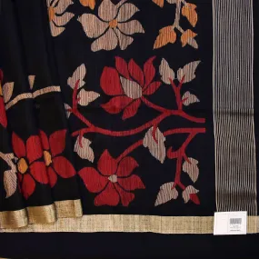 Handwoven Black Dhakai Matka Silk Saree - 305N004159DSS