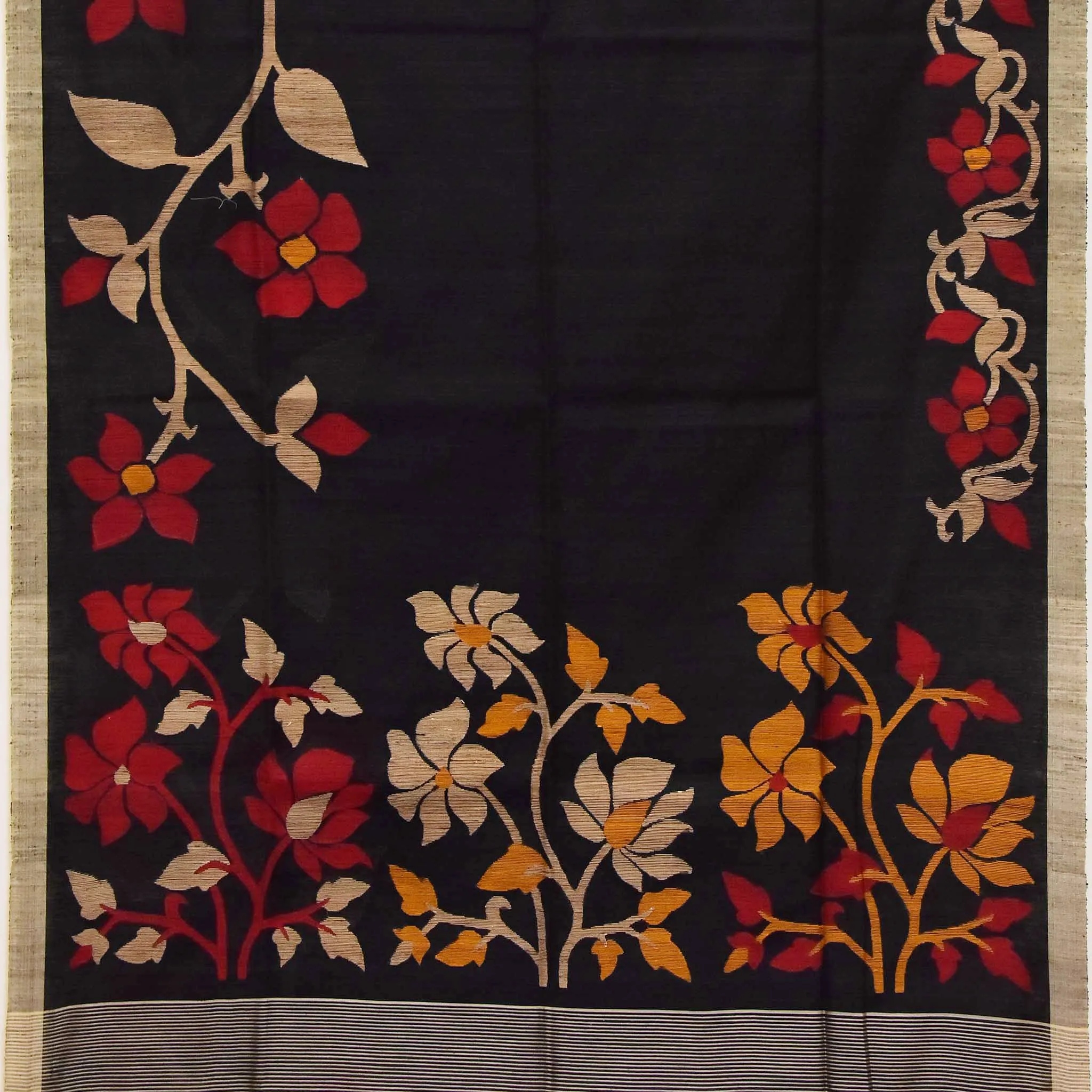 Handwoven Black Dhakai Matka Silk Saree - 305N004159DSS