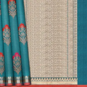 Handwoven Blue Banarasi Tussar Silk Saree - 1409T004563DSC