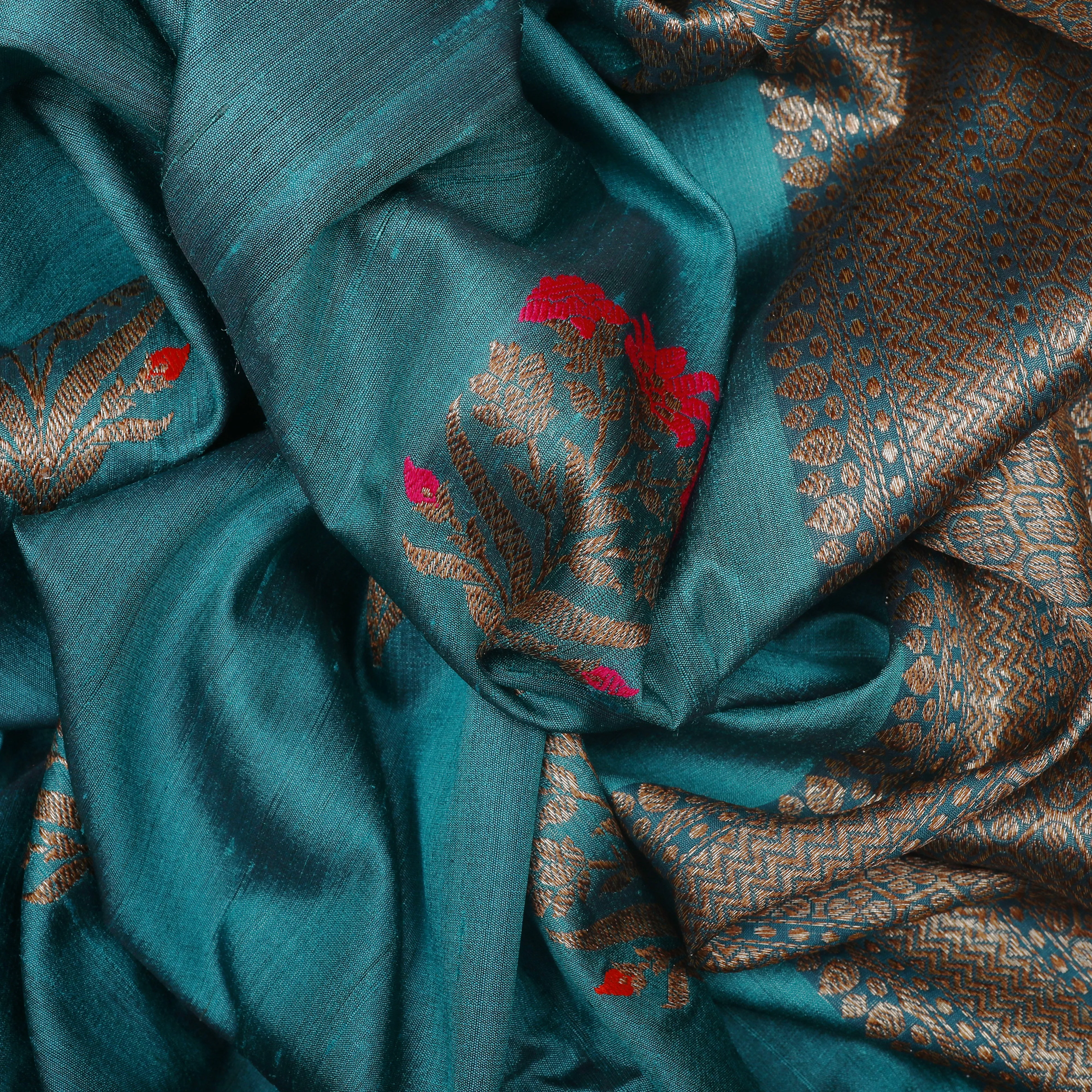 Handwoven Blue Banarasi Tussar Silk Saree - 1409T004563DSC